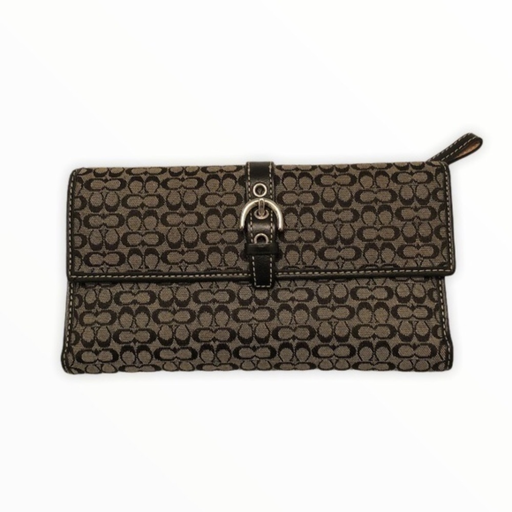 Coach signature c black gray checkbook wallet